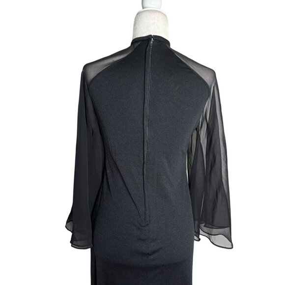 Vintage 70s Les Wilk Sheer Bell Sleeve Maxi Dress Small Black Evening Gown - Picture 6 of 10